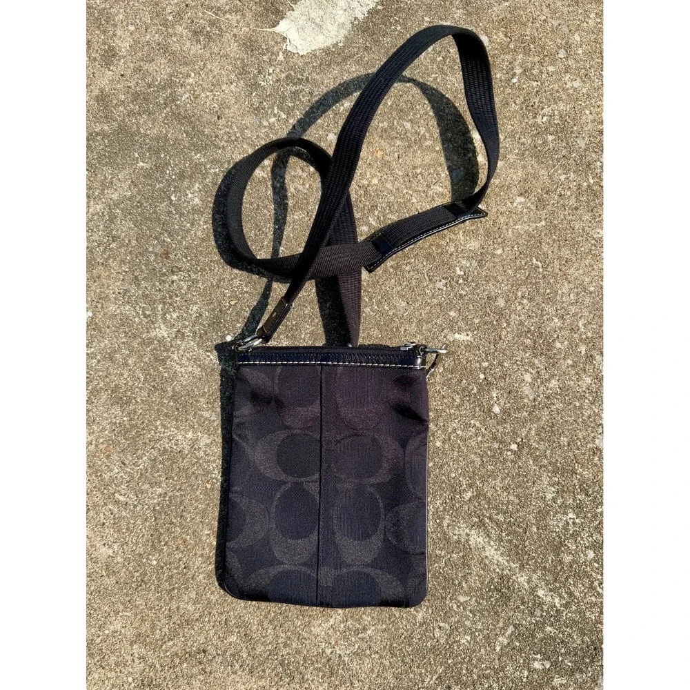 Coach Signature Jacquard Crossbody Bag Black Leather Trim 4680 Mini Messenger